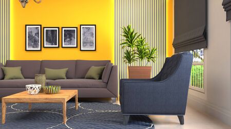 Interior of the living room. 3D illustration.