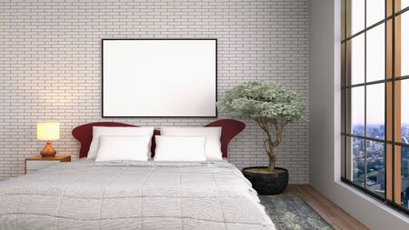 mock up poster frame in interior background. 3D Illustration.