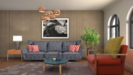 Interior of the living room. 3D illustration.
