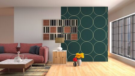 Interior of the living room. 3D illustration.