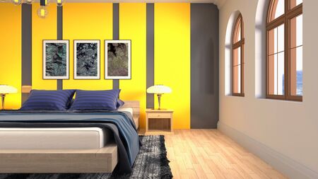 Bedroom interior. Bed. 3d illustration.の写真素材