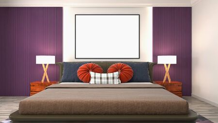 mock up poster frame in interior background. 3D Illustration.の写真素材