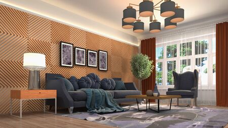 Interior of the living room. 3D illustration.