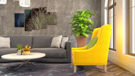 Interior of the living room. 3D illustration.
