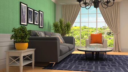 Interior of the living room. 3D illustration.