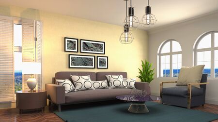 Interior of the living room. 3D illustration.