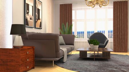 Interior of the living room. 3D illustration.