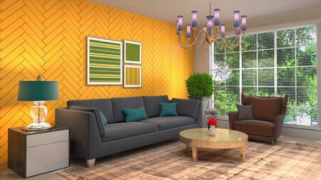 Interior of the living room. 3D illustration.