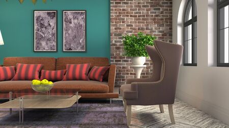 Interior of the living room. 3D illustration.