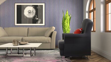 Interior of the living room. 3D illustration.
