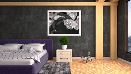 Bedroom interior. Bed. 3d illustration.