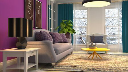 Interior of the living room. 3D illustration.