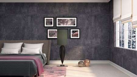 Bedroom interior. Bed. 3d illustration.