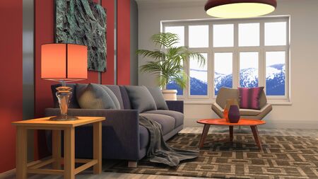 Interior of the living room. 3D illustration.