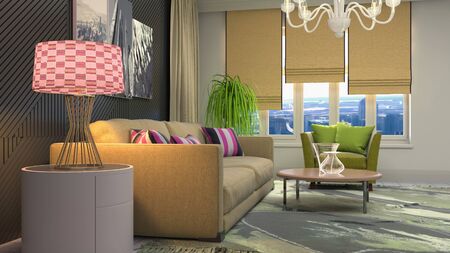 Interior of the living room. 3D illustration.