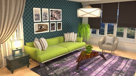 Interior of the living room. 3D illustration.