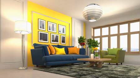 Interior of the living room. 3D illustration.