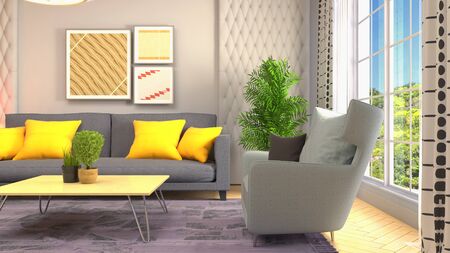 Interior of the living room. 3D illustration.