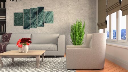 Interior of the living room. 3D illustration.