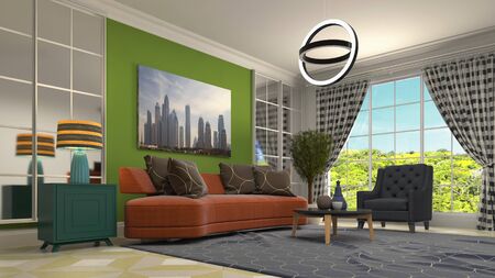 Interior of the living room. 3D illustration.