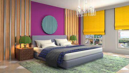 Bedroom interior. Bed. 3d illustration.の写真素材