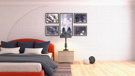 Bedroom interior. Bed. 3d illustration.の写真素材