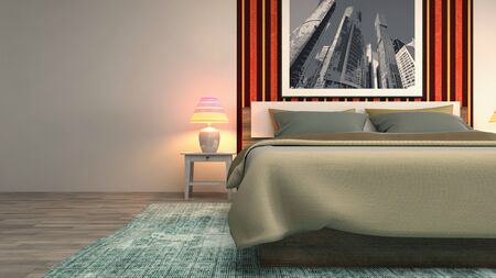 Bedroom interior. Bed. 3d illustration.の写真素材