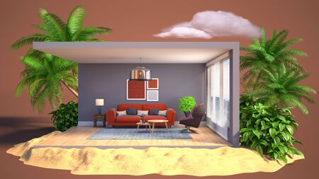 Interior of the living room in a box. 3D illustrationの写真素材