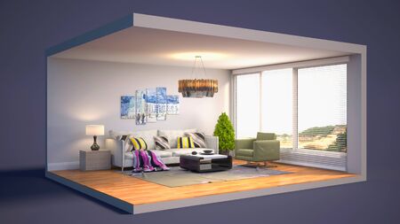 Interior of the living room in a box. 3D illustrationの写真素材