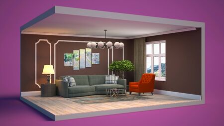 Interior of the living room in a box. 3D illustrationの写真素材