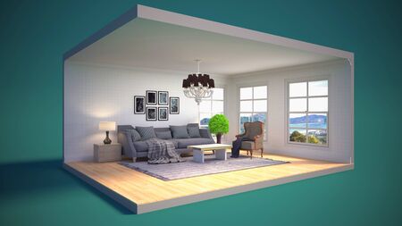 Interior of the living room in a box. 3D illustrationの写真素材