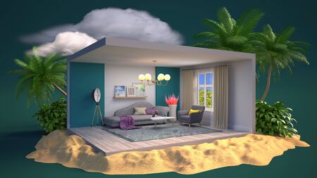 Interior of the living room in a box. 3D illustrationの写真素材