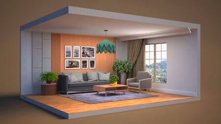 Interior of the living room in a box. 3D illustrationの写真素材