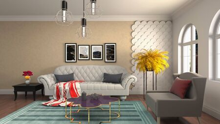 Interior of the living room. 3D illustration.