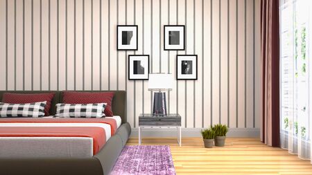 Bedroom interior. Bed. 3d illustration.の写真素材