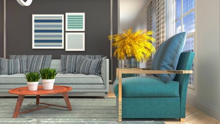 Interior of the living room. 3D illustration.