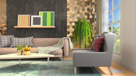 Interior of the living room. 3D illustration.