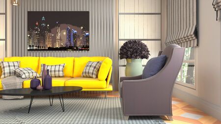 Interior of the living room. 3D illustration.