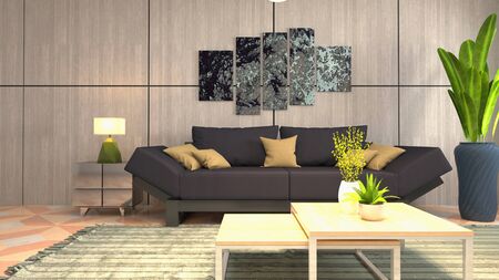 Interior of the living room. 3D illustration.