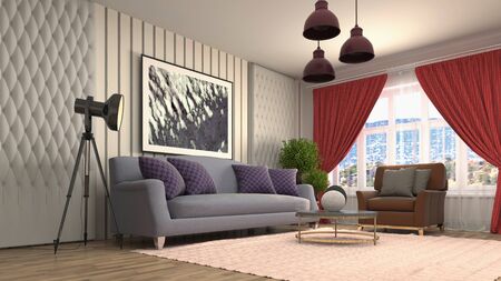 Interior of the living room. 3D illustration.