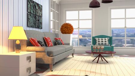 Interior of the living room. 3D illustration.
