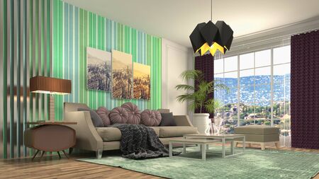Interior of the living room. 3D illustration.