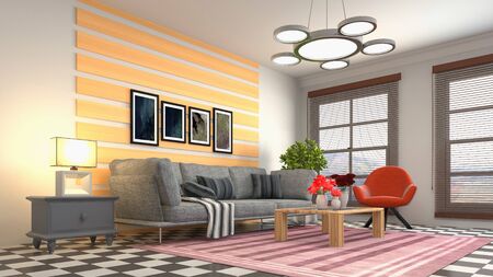 Interior of the living room. 3D illustration.