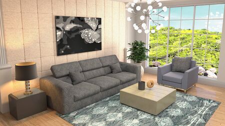 Interior of the living room. 3D illustration.