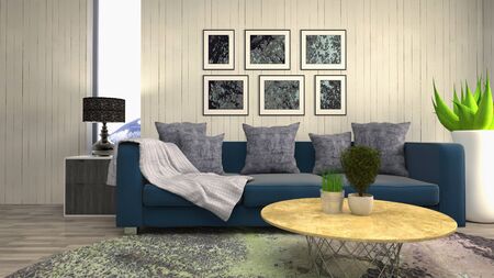 Interior of the living room. 3D illustration.