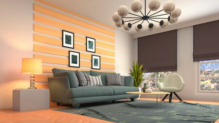 Interior of the living room. 3D illustration.