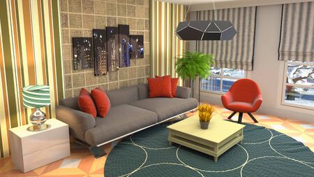 Interior of the living room. 3D illustration.