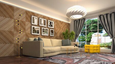 Interior of the living room. 3D illustration.
