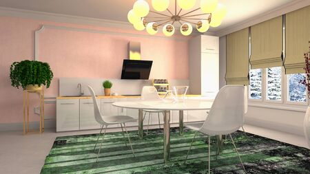 Interior dining area. 3d illustration.