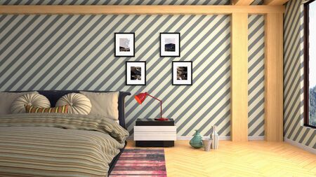 Bedroom interior. Bed. 3d illustration.の写真素材